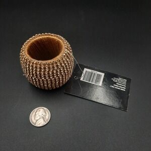 Robert Stanley Gold Rhinestone Glass Beaded Napkin Rings Set of 4 HL9182908 NEW